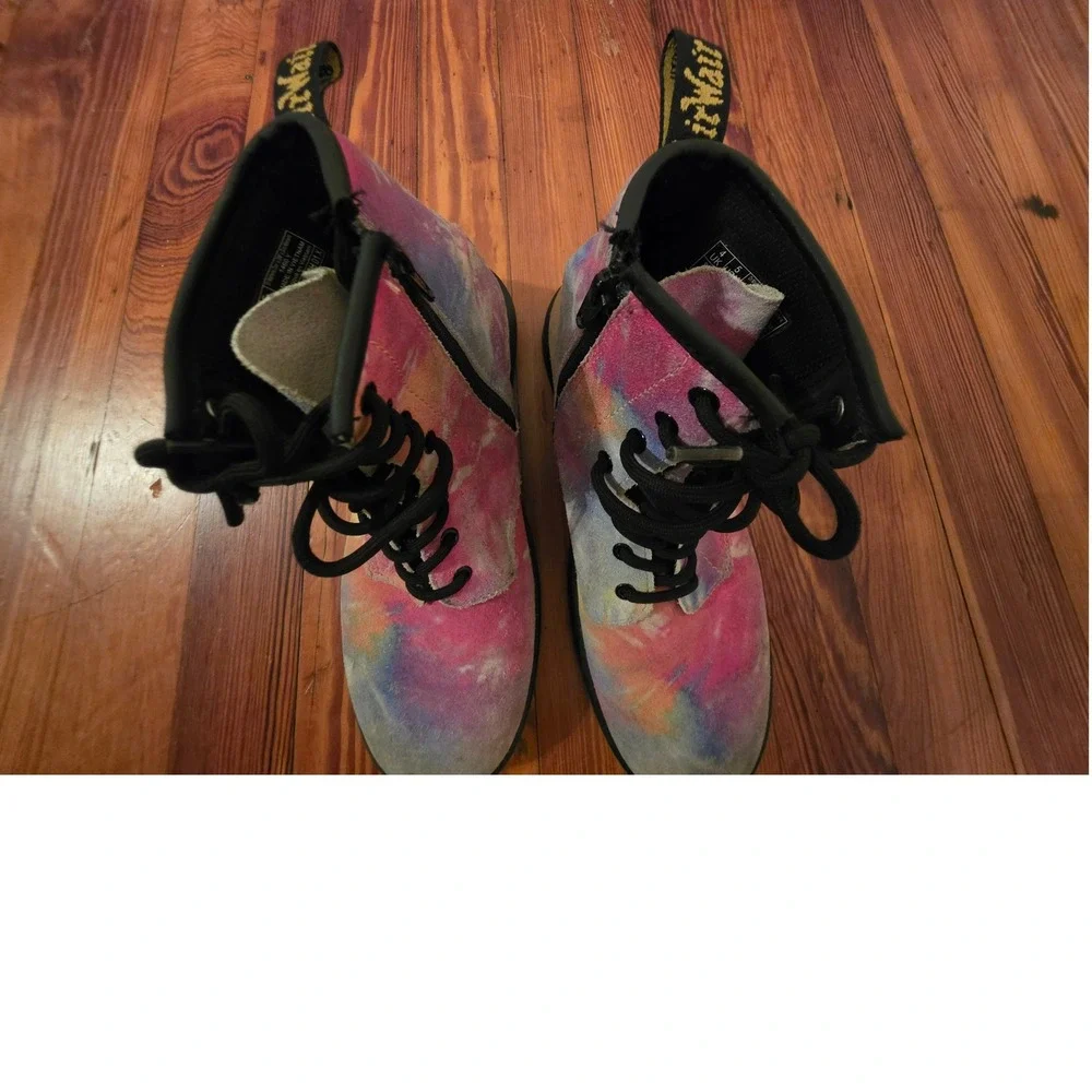 Dr. Martens 1460 Y Kids Tie Dye Suede Lace Up Side Zip Boots Multi Color Size 5M